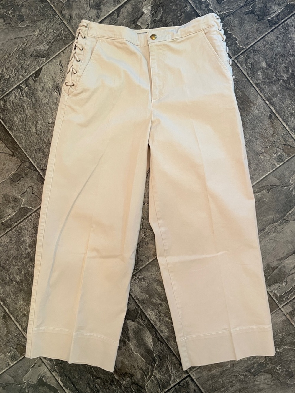 RALPH LAUREN Womens Cream Wider-Leg Side Lace-Up Coastal Resortwear Indie Chinos